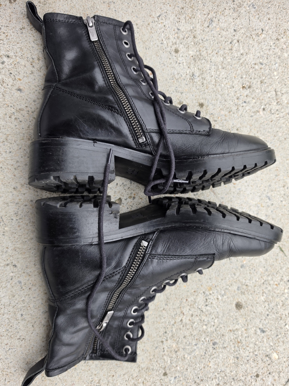 Frye Veronica Black Leather Lace-Up Side-Zip Combat Boots Size 6.5M